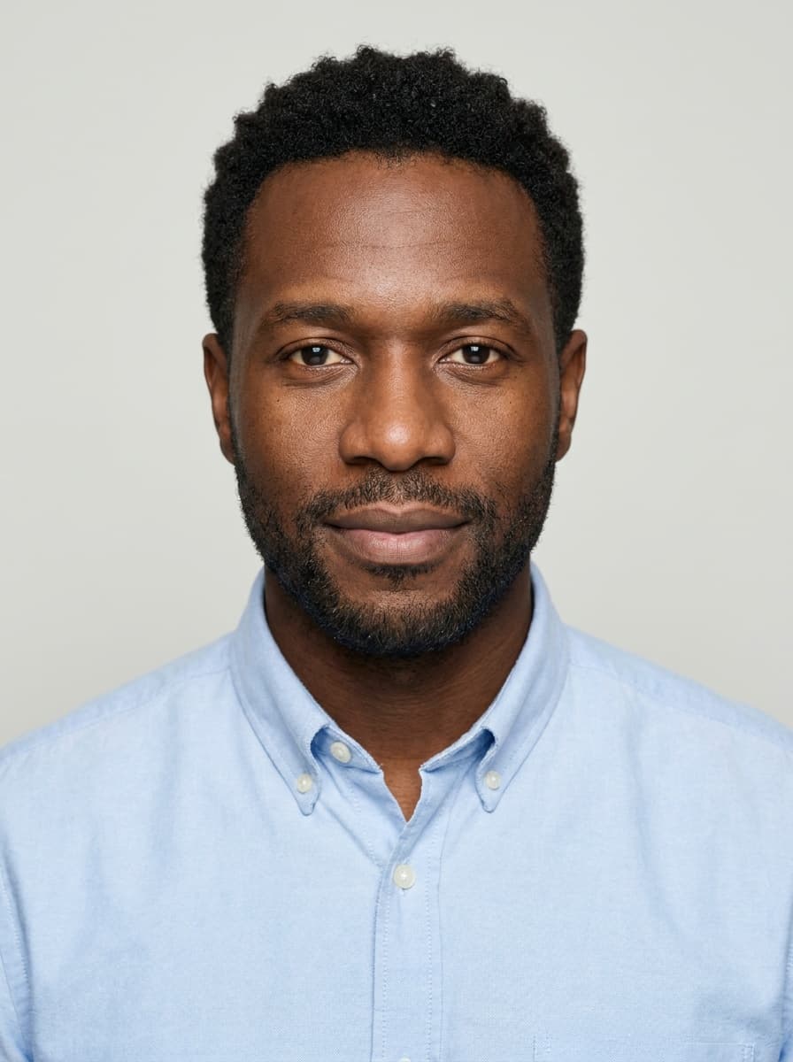 Sample synthetic visitor portrait (not a real person), shown in a Photon photo check